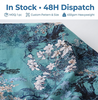 Selimut Tapestri Rumah Rajutan Jacquard Motif Bunga Chinoiserie Botanical Teal dari Katun Poliester Ramah Lingkungan Berkualitas Tinggi dengan Rumbai
