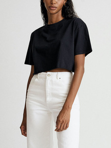 Vente en gros, personnalisable, été, 100% coton, jeune et beau, crop top uni, t-shirt à manches courtes pour femmes - Product Image 5