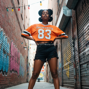 ODM Wholesale Custom American Football Jersey Custom Cropped Streetwear Y2k Crop Tops VNeck Soccer Jersey Retro Women Daily Wear - Product Image 4