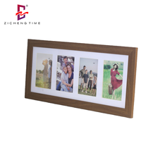 Cadre photo collage 4 ouvertures en bois de noyer avec passe-partout blanc, affichage mural horizontal, cadeau familial ou de mariage, vente en gros OEM