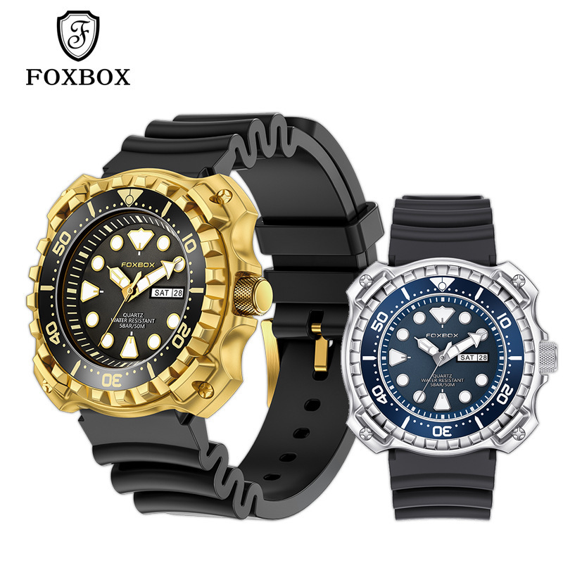 FOXBOX FB0044 Men's Waterproof Quartz Watch with Stainless Steel