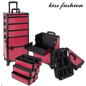 Di alluminio di rotolamento make up bellezza treno trolley professionale, stazione permanente make-up cosmetici case organizer <span class=keywords><strong>box</strong></span> di stoccaggio - Product Image 3