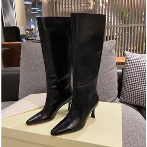 Xinzirain New Arrivals Female Knee-High Boots Custom Logo round Toe Soft Solid Color Leather Mid Heel Women's Long Boots