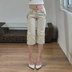 Shorts Bermuda en tissu tissé à rivets, style cargo rétro américain, coupe droite, streetwear, mode Y2K, pantalon décontracté pour femmes - Product Image 1