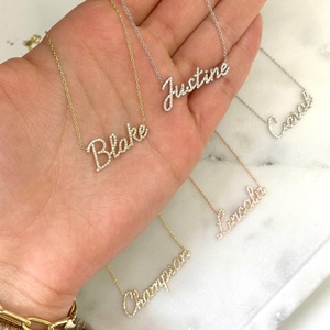 <span class=keywords><strong>Nome</strong></span> personalizzato S925 <span class=keywords><strong>collana</strong></span> in <span class=keywords><strong>argento</strong></span> Sterling Moissanite placcato oro alla moda personalizzato con motivo a forma di lettera regalo per le donne - Product Image 1