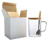 Nouveauté Tasse à café en verre personnalisée de 16 oz avec couvercle en bambou et cuillère, sublimation vierge, certifiée CE, passe au micro-ondes et au lave-vaisselle, unisexe