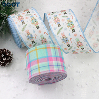 Ruban de Noël Casse-Noisette à Bord Filé, Ruban en Tissu à Carreaux Pastel, Ruban Imprimé Soldat Coloré pour Couronne, Nœud et Cadeau
