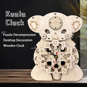 Original Koala Clock 3D Wooden Puzzle Kids Educational Toys Kits DIY Assembly Wood Crafts Desk Clock Model