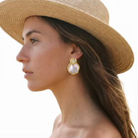 Ensemble de boucles d'oreilles et collier en argent sterling 925 plaqué or rose, motif nid d'abeille hexagonal, pavé de CZ, nacre, bijoux en gros