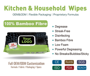 Lingettes humides de cuisine en fibre de <span class=keywords><strong>bambou</strong></span> biodégradables, antibactériennes, écologiques, emballées individuellement, 50g, sans alcool, marque privée, vente en gros - Product Image 1