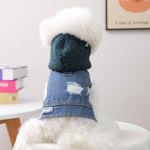 Nueva ropa de otoño/invierno para mascotas, para perros pequeños, cachorros, perros y gatos felices, gorro de lana de cordero cálido y cómodo, mezclilla - Product Image 5