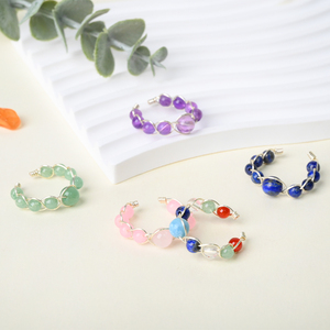 Vente en gros de bijoux en cristal, anneaux en fil de cuivre avec perles de cristal, taille réglable, anneaux en cristal pour cadeau - Product Image 4