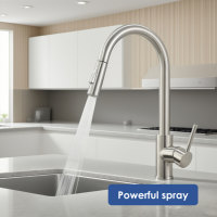 Robinet mélangeur de cuisine moderne en laiton massif finition chromée avec douchette extractible, cartouche céramique, rotation à 360 degrés, pour salle de bain d'hôtel
