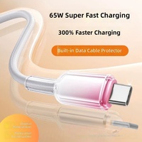 Kabel Data Tipe-C dengan Desain Anyaman Kristal Es, Pengisian Daya Super Cepat 65W, Kompatibel PD 27W untuk Android