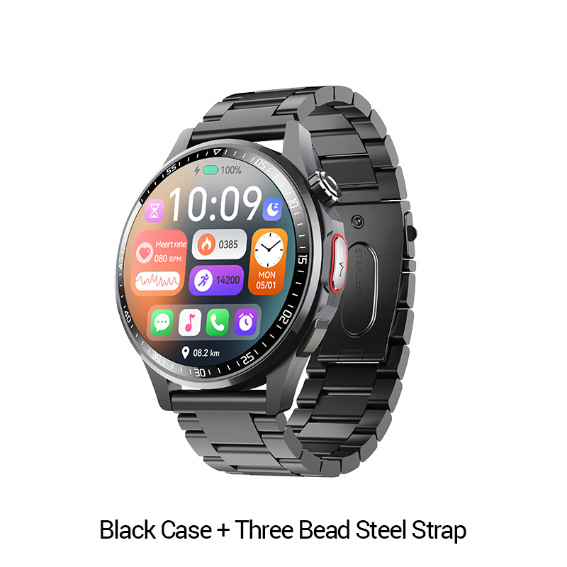 Boîtier noir + bracelet en acier à trois perles