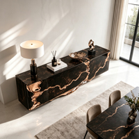 Koyu Mermer Desenli Fiberglas Çerçeveli Konsol, Lüks Çağdaş Yemek Alanları İçin Eritilmiş Bronz Akışkan Detaylar