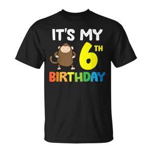 Camiseta de cumpleaños para niños con diseño de mono, para mi 6.º cumpleaños, talla 6 años, ropa para fiesta - Product Image 1
