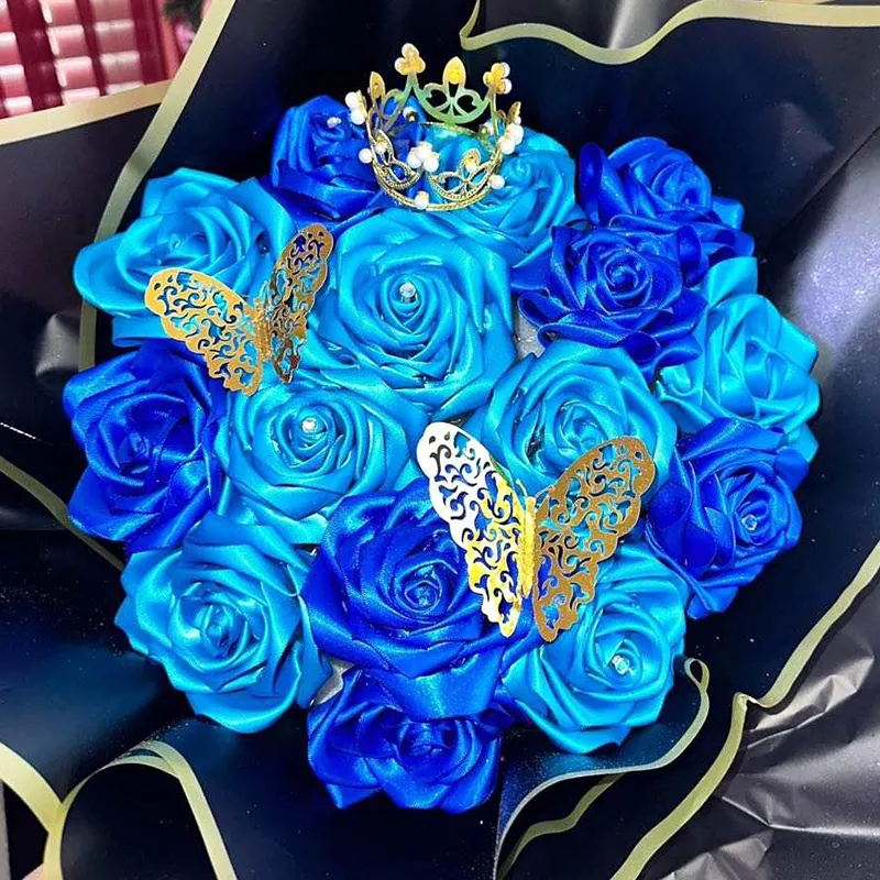 Ruban de décoration Roses fleur 1.5 pouces Ruban bleu Rouleau Cadeau Rubans de satin 4cm pour emballage cadeau