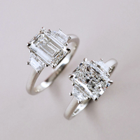 Parlaklık takı düğün Trilogy tasarım 14k katı altın GRA Oval armut üç taşlar Moissanite alyans kadınlar için