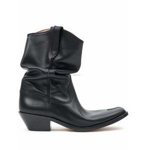 <span class=keywords><strong>Stivali</strong></span> da Cowboy Tabi da Uomo <span class=keywords><strong>in</strong></span> Vera Pelle Nera con Punta Divisa, Tacco Basso a Blocco Impilato da 55mm, Stile Slouchy e Arricciato - Product Image 1