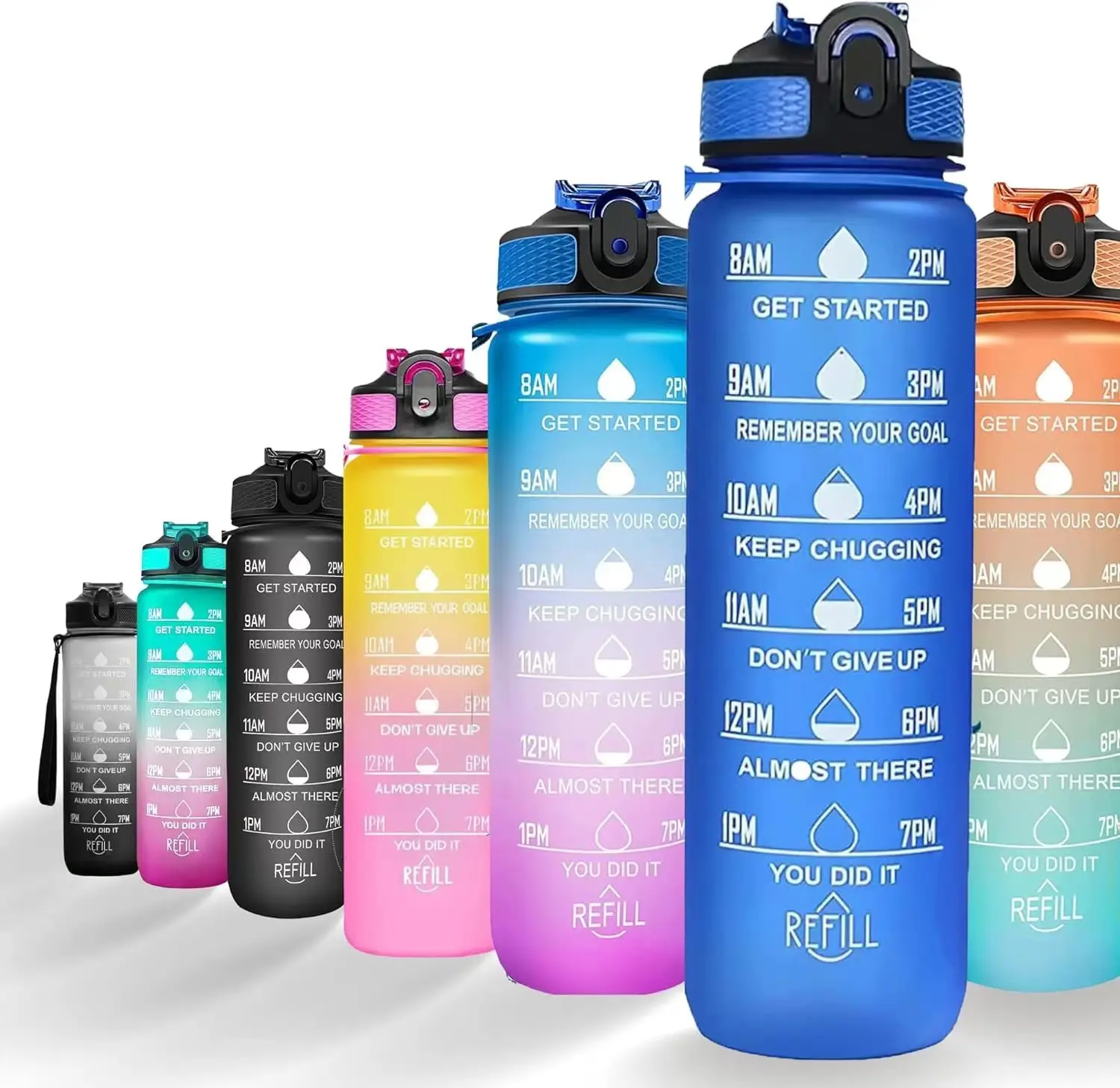 Meistbeliebtes individuelles Logo 32 Unzen motivierende Wasserflasche mit Zeitmarkierung Fitness Sportflaschen ablaufbare Plastik-Wasserflasche