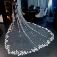 ROMANTIC Luxury Single Layer Long Big Tail Wedding Veil Flower Lace Bridal Veil Tanpa Sisir