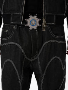 Pantalon vintage à jambe large déstructuré en jean couleur originale, tissu denim brut, rivets <span class=keywords><strong>argent</strong></span>és foncés, hiver automne été - Product Image 2