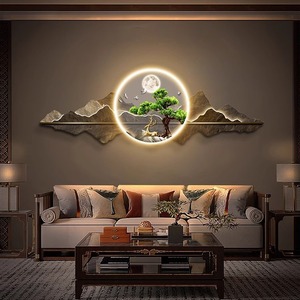 Luzes LED Redondas Modernas Personalizáveis para Pendurar na Parede, Pintura Decorativa de Paisagem em Novo Estilo Chinês para Sala de Estar e Escritório - Product Image 4