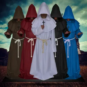 Monk Hooded Robes Cloak Cape Friar Medieval Renaissance Priest Men Robe Clothes Halloween Comic Con Party Cosplay Costume