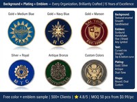 Maßgefertigtes blaues Hartemaille-Abzeichen mit goldgeprägtem Sonnen-Handschlag-IHP-Logo, organisatorisches Gedenk-Metallabzeichen, antik-modern