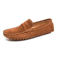 Mocassins pour hommes, chaussures de conduite, Penny Loafer, en similicuir suédé et nubuck, à enfiler, à talon plat, faits main