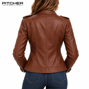 Fabricant de vestes en cuir pour femmes sur mesure pour les marques de streetwear américaines, vestes bomber en cuir surdimensionnées pour femmes OEM - Product Image 4
