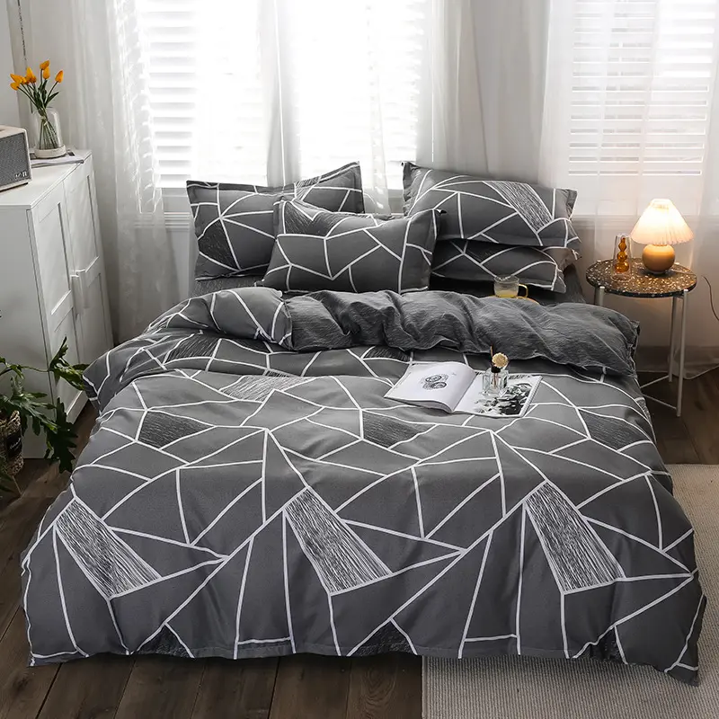 Modern Style Simple Polyester Fiber Sanding 4 pcs Cotton Bed Sheet Quilt Sheet Gift Dormitory 3 piece Duvet Cover Bedding Set