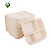 Boîte à lunch jetable en amidon de maïs à 3 compartiments, biodégradable, pour plats à emporter, sushis, nouilles, salades, usage industriel