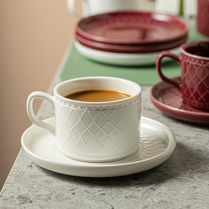 Vintage Embossed Coffee <b>Cup</b> and <b>Saucer</b> Set Cappuccino Latte <b>Cups</b> Ceramic Tea <b>Cup</b> Set for Hotel Cafe & Home - Product Image 2