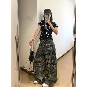 American Retro Washed Denim Boot Cut Camouflage Unisex Loose Straight Multi-Pocket Eco-Friendly Cute <b>Cargo</b> Pants - Product Image 3