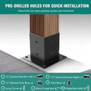 Kit de Soportes para Pérgola de 4" x 4", Herrajes de Acero Resistente para Pérgola con 15 Piezas °   Soportes de Madera para Postes de Gazebo con Diseño de Techo Inclinado - Product Image 4