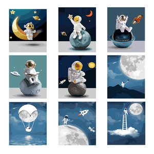 Venta al por mayor de pintura por números estrellas y luna al óleo hecha a mano DIY dibujos animados sala de estar dormitorio decoración pintura cuadro Kit - Product Image 2