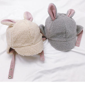 قبعة بيسبول للأطفال بتصميم أذني أرنب لطيفة مصنوعة من البوليستر 100٪ مع حماية للأذنين، طراز شتوي للجنسين بتصميم سداسي الأجزاء - Product Image 2