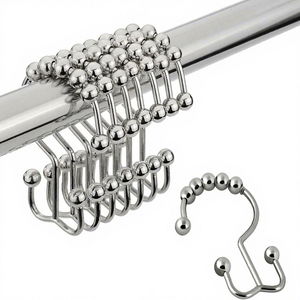 Porte-rouleau décoratif argenté 12 pièces moderne pour salle de bain, tige en métal résistante à la rouille, double glissement, anneau latéral, crochet pour rideau de douche - Product Image 1