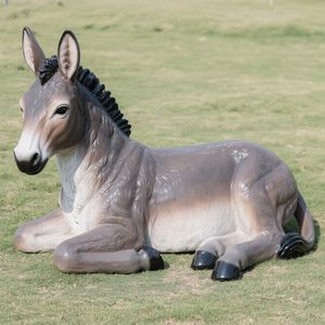 庭の芝生の屋外中庭の風景のためのFRPロバの彫刻耐久性のある耐候性のある生命のような動物の装飾像 - Product Image 1