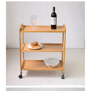 Bamboo hotel food cart, food preparation <b>table</b>, hot pot restaurant tableside vegetable rack, mobile tea rack with wheels, - Product Image 3