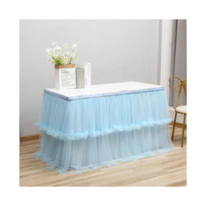 Jupe de table réutilisable jaune pour les fêtes de douche nuptiale de mariage d'anniversaire de baptême-pour l'hôtel à domicile ou le banquet - Product Image 1