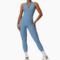 Qualité sans manches dos nu vêtements de Sport combinaison avec fermeture éclair avant une pièce Yoga body femmes danse active Gym Fitness combinaison