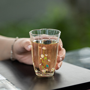 Tasse à thé en verre Daisy Cloud, verre borosilicate de haute qualité, tasse personnelle, motif floral, résistante à la chaleur, vaisselle de table - Product Image 1