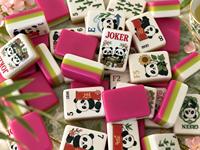 Panda Bloom Line Set Mahjong Mewah Modern Amerika 160 Ubin Akrilik dengan Rak dan Penggeser, Permainan Keluarga Portabel, Hadiah untuk Malam Bermain