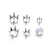 Inlaid Gemstone Bottom 316 Stainless Steel Colorfast Pendant Hypoallergenic Six-claw Zircon Base Tray Charm With Hanging Ring