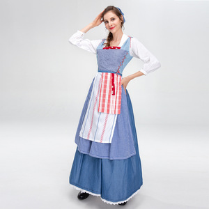 Conjunto de Vestido Dirndl a Cuadros Azul Francés para Mujer Yi Xiaoyi con Delantal y Pañuelo para la Cabeza, Disfraz Étnico para Festival de la Cerveza, Adulto, Primavera 2025, Transfronterizo - Product Image 2