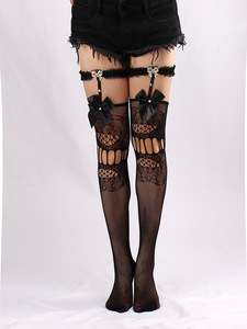 Bas de cuisse à lacets pour femmes Bas résille noir en dentelle creuse pour femmes - Product Image 2