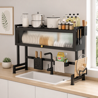 Rak Dapur Logam Heavy Duty, Rak Pengering Piring Ganda, Tempat Peralatan Dapur, Gantungan Handuk, Kaki Dapat Disesuaikan, Tahan Karat, Modern